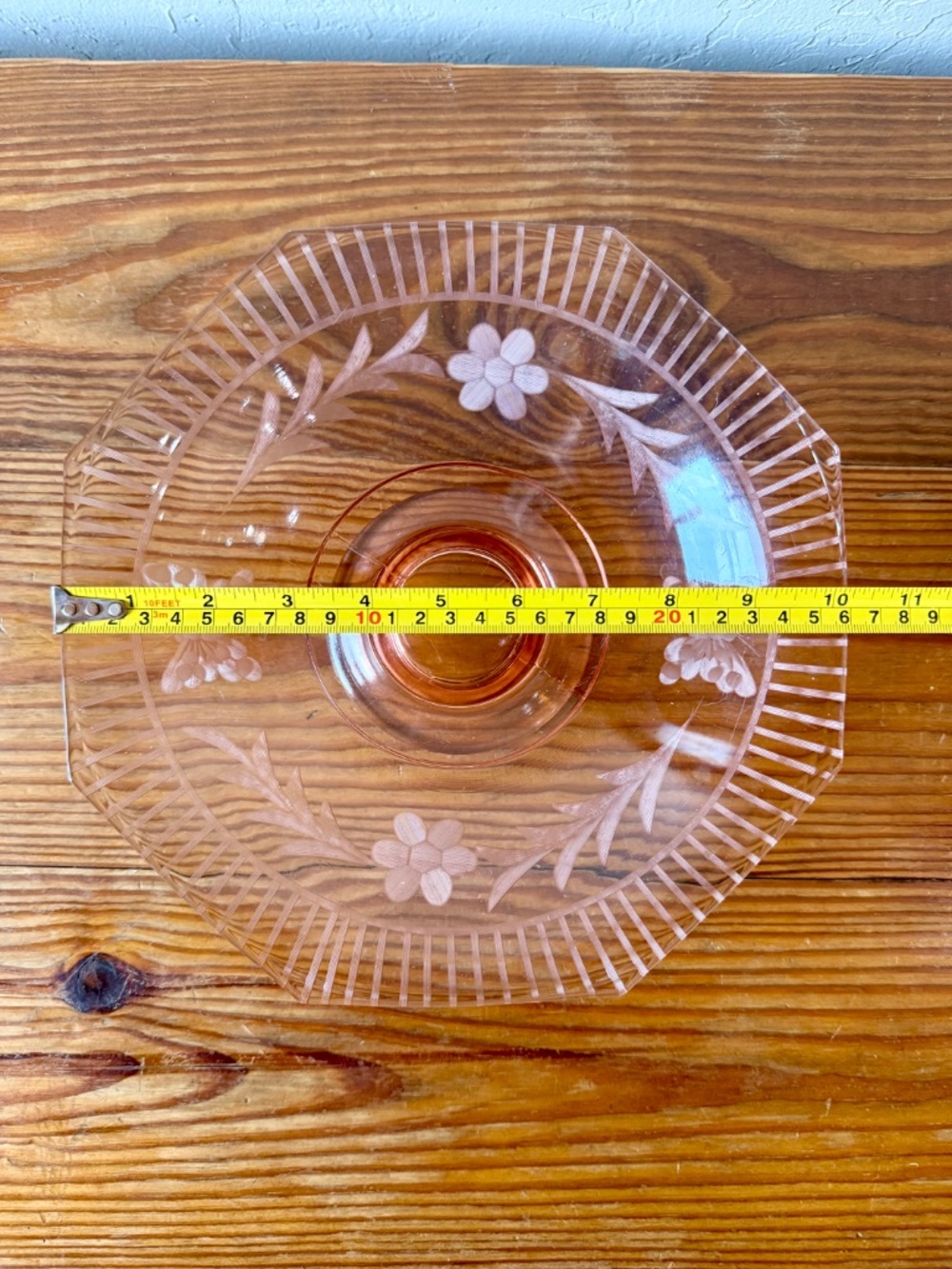Vintage Depression Glass Pink Etched Glass Pedestal Compote Fruit Bowl - Picture 8 of 9